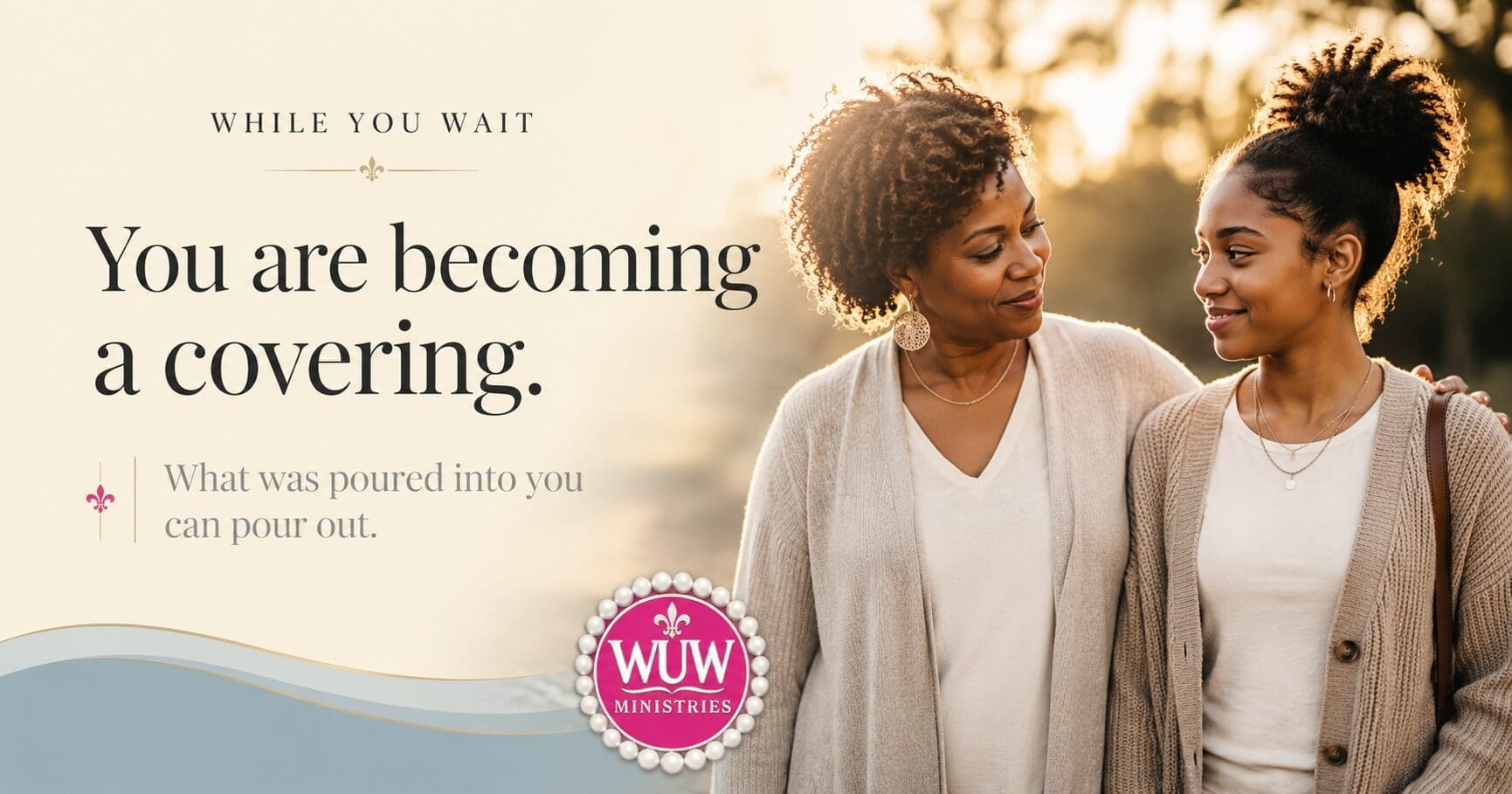 Woman walking beside a younger woman in warm natural light representing guidance, honor, and care across generations