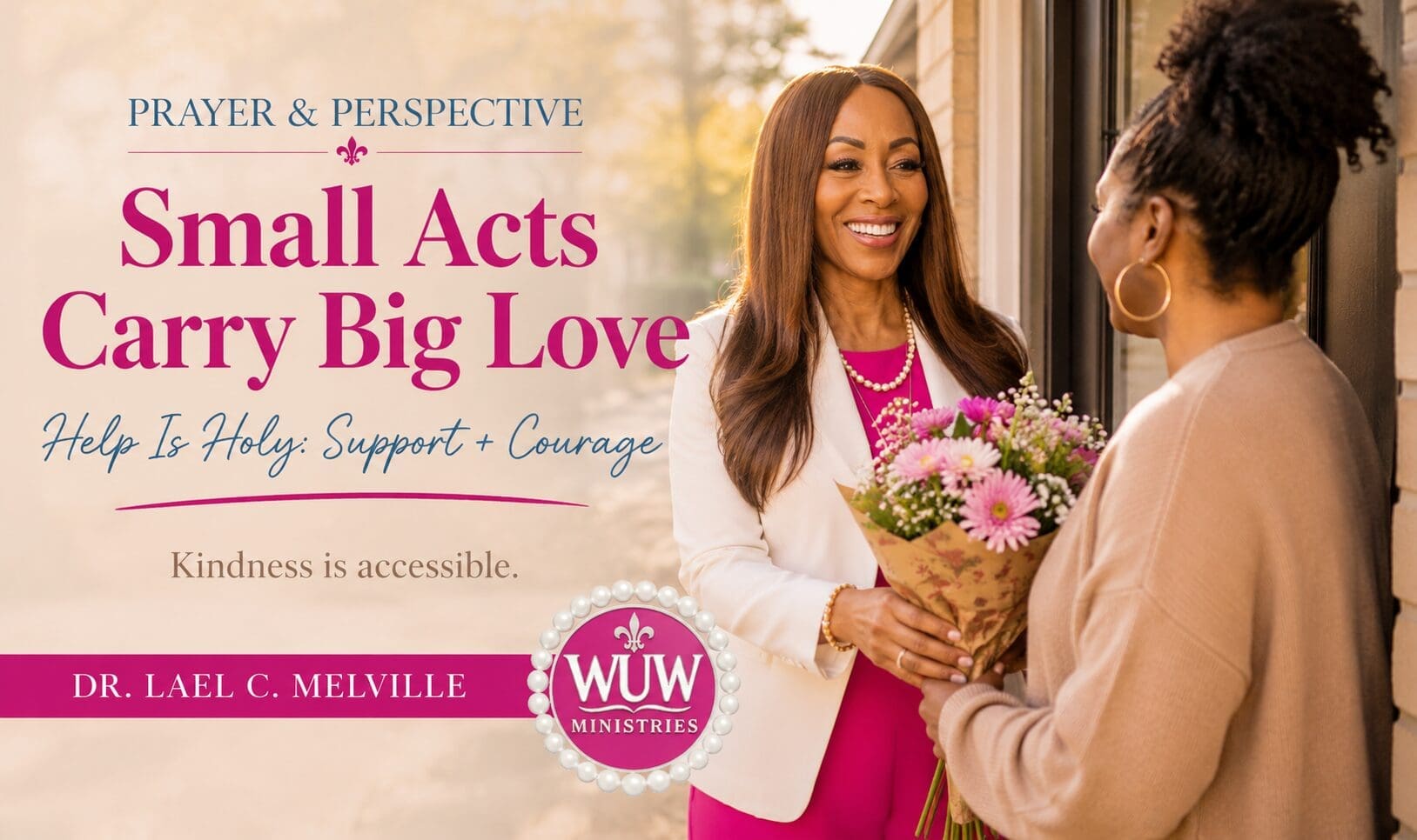 Rev. Dr. Lael C. Melville gathered with women in a peaceful outdoor courtyard, sharing prayer, friendship, and community as part of the Prayer & Perspective devotional series.