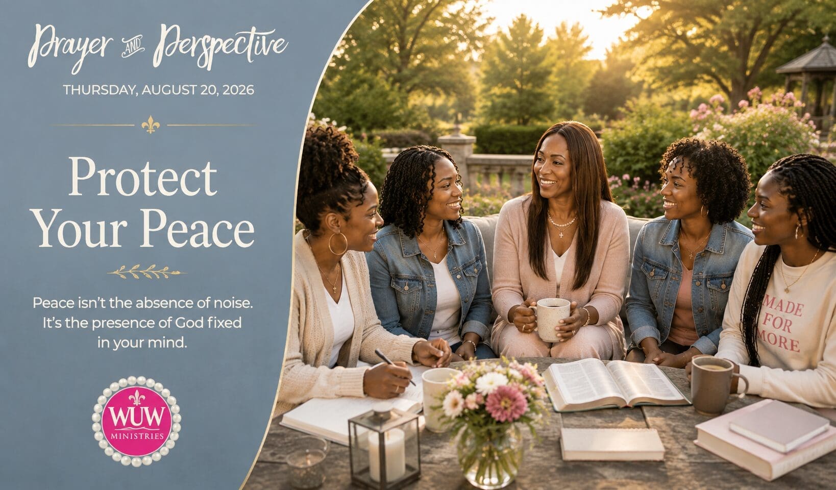 A peaceful group of women resting together outdoors, reflecting trust in God, quiet faith, and the choice to protect their peace.